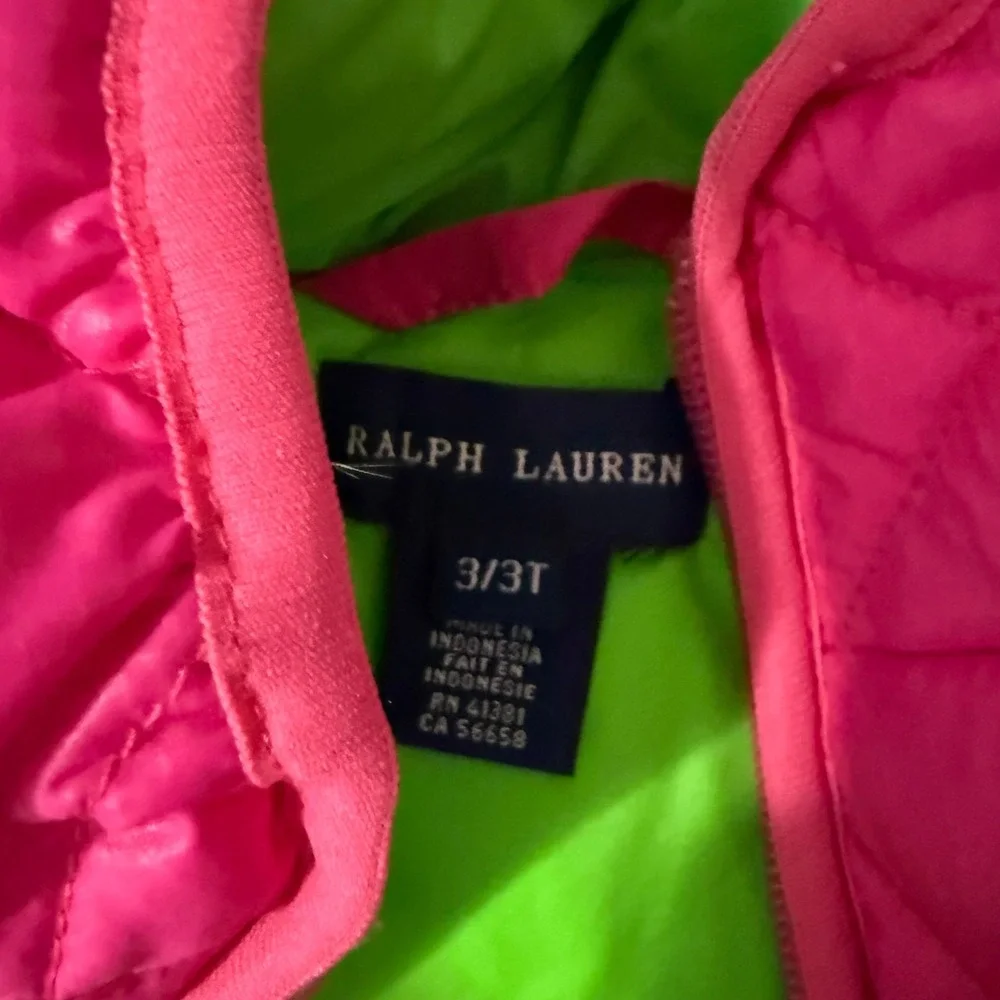 Ralph Lauren Girls Hot Pink Quilted Puffer Vest with Green Logo